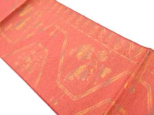 リサイクル　本場筑前博多花唐草に抽象模様織出し名古屋帯